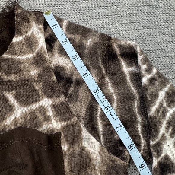 Coin 1804 Womens Brown Tie Dye 3/4 Sleeve Blouse Fringe Trim Sheer Panel Size S - Picture 14 of 14